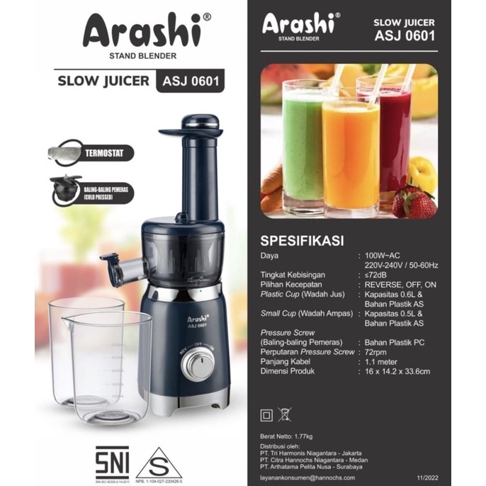 ARASHI Slow Juicer Stand Blender ASJ 0601 - Garansi 1 Tahun