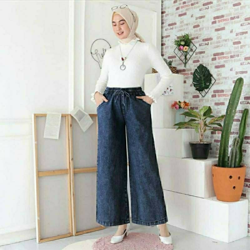 Kulot Jeans Wanita Highwaist Fullkaret/Celana Panjang Wanita Korean Style Kekinian