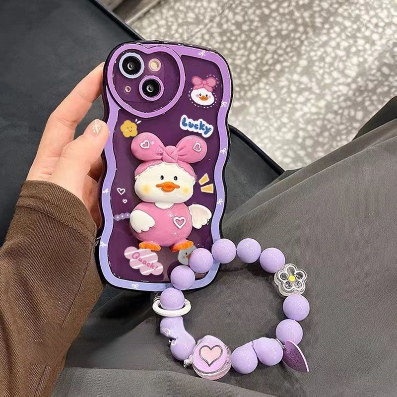 IPHONE Casing Ponsel Desain Bebek Ungu Tiga Dimensi Lucu Kompatibel Dengan Iphone12 13 11 Pro Max X Xs Max Xr Plgbv