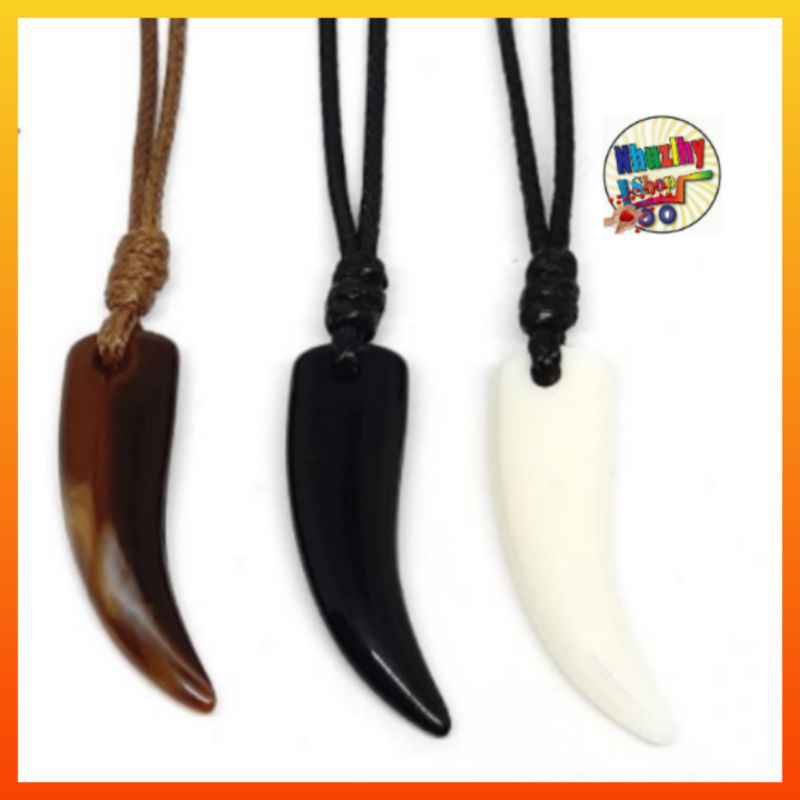 Kalung Tali Pria Keren Cowok Laki Laki Liontin Taring premium