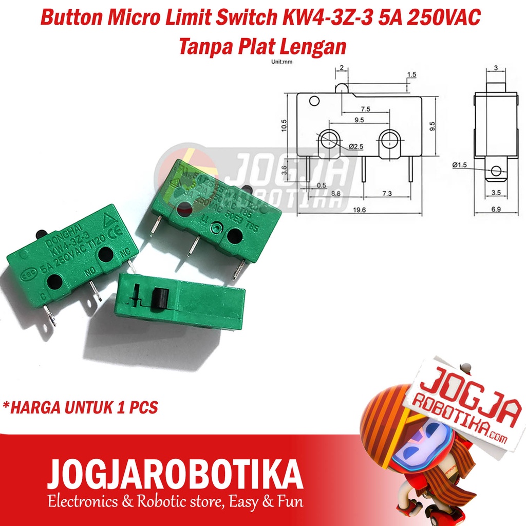 Button Micro Limit Switch KW4-3Z-3 5A 250VAC Tanpa Plat Lengan