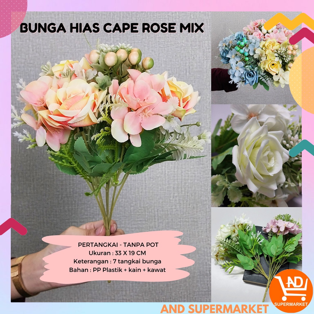 AND / COD / Bunga Hias Cape Rose Mix Bunga Tangkai Hias Plastik Dekorasi Rumah Cantik Hiasan Bunga Artificial Flower PBP146