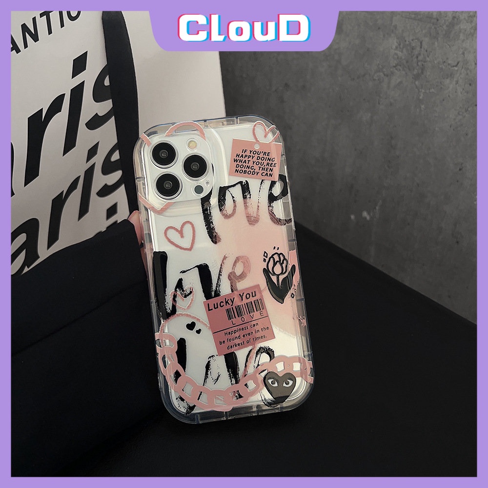 Comme des Garcons Casing Kompatibel Untuk iPhone 7Plus 11 13 12 14 Pro Max XR X XS Max 7 6s 8 6 Plus Kartun Graffiti Cinta Hati Label Bunga Bening Shockproof Lembut Airbag Cover