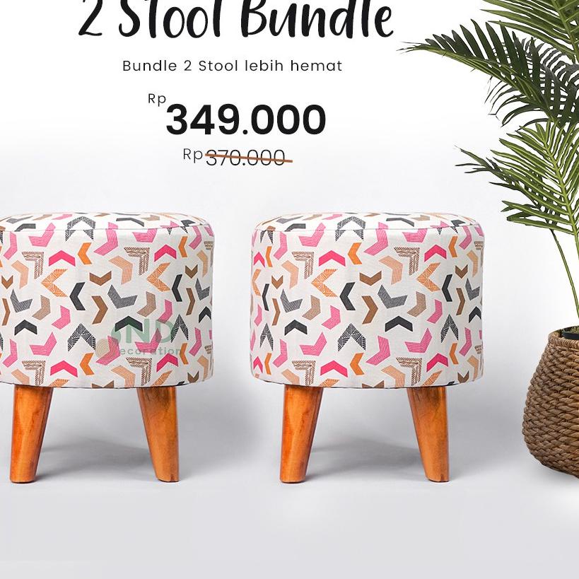 ➫ 2 pcs Kursi Stool Bulat / Sofa Stool Kaki Kayu Jati Belanda / Puff Besar Kursi Minimalis ➤