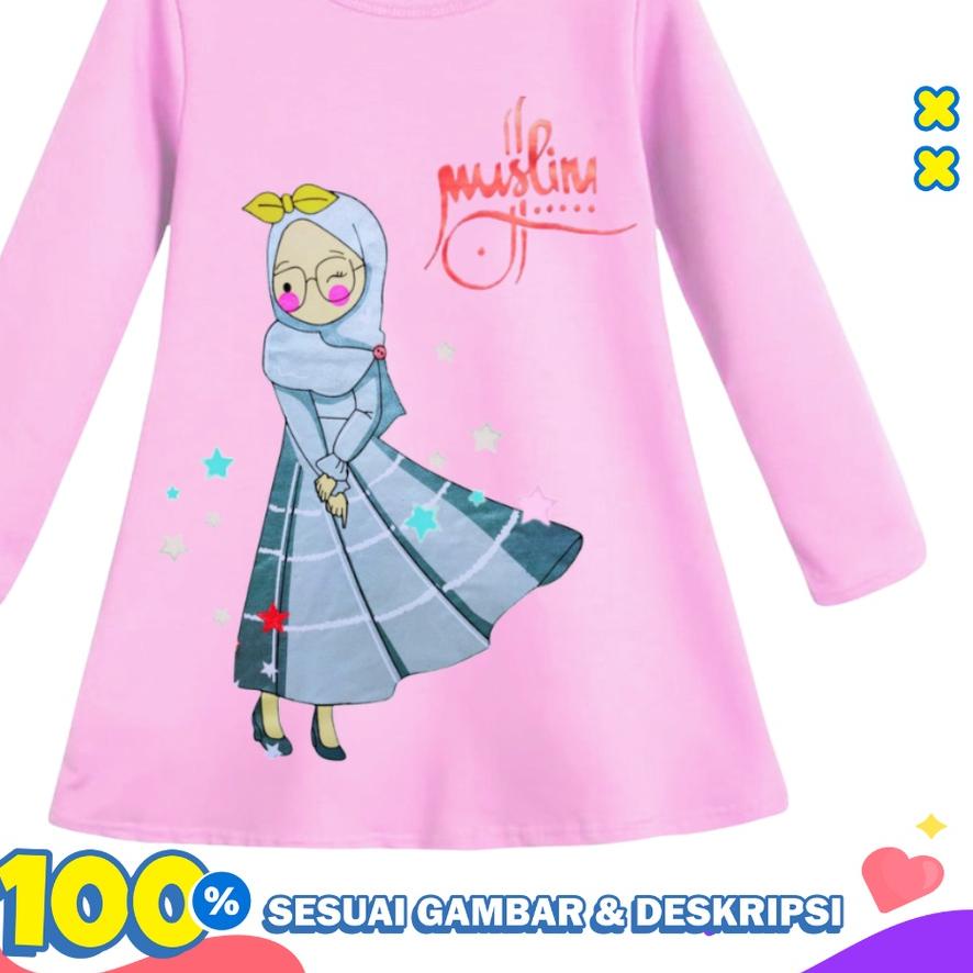 12.12 MALL Rdkidzid Tunik Anak Perempuan Dress Anak Kaos Daster Anak Cewek Motif Muslim 1-12th burua