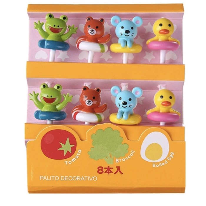 8pc Garpu Tusuk Buah Hias Bento Bekal Anak Bentuk 4D Swimming Animal