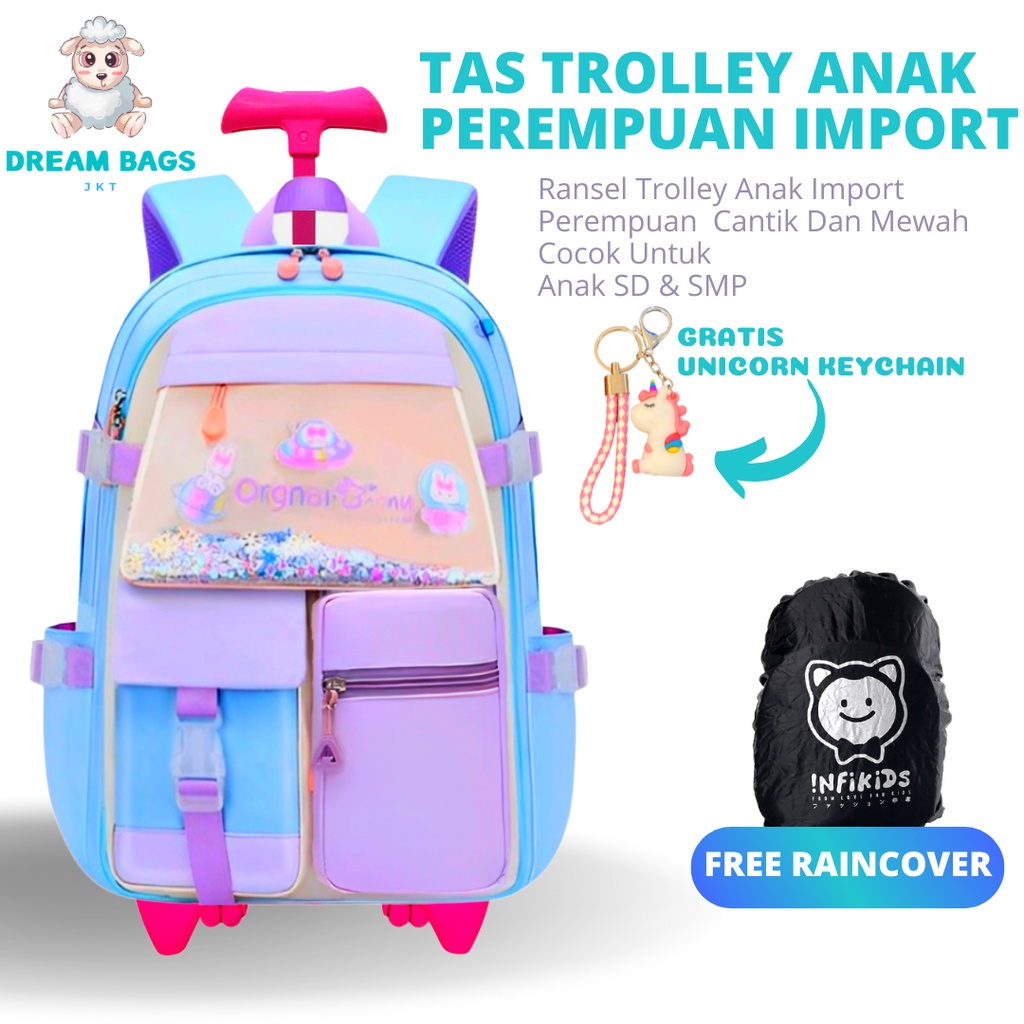 DREAM BAGS TROLI ANAK PEREMPUAN SD SMP Tas Troli Anak Perempuan Tas Troly Anak Sekolah SD Tas Koper Anak Perempuan