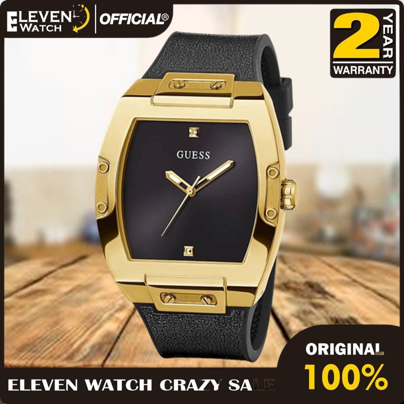 [Promo] Jam Tangan Pria Guess GW0386G3 Phoenix Gold Tone Case Black Genuine leather . Silicone  Gara