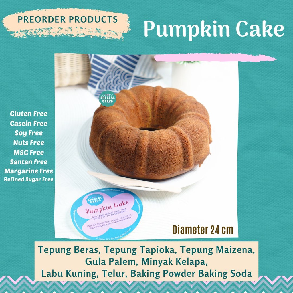 

(PO) Pumpkin Cake Kue Labu Gluten Free Dairy Free with Palm Sugar Diet Special Needs