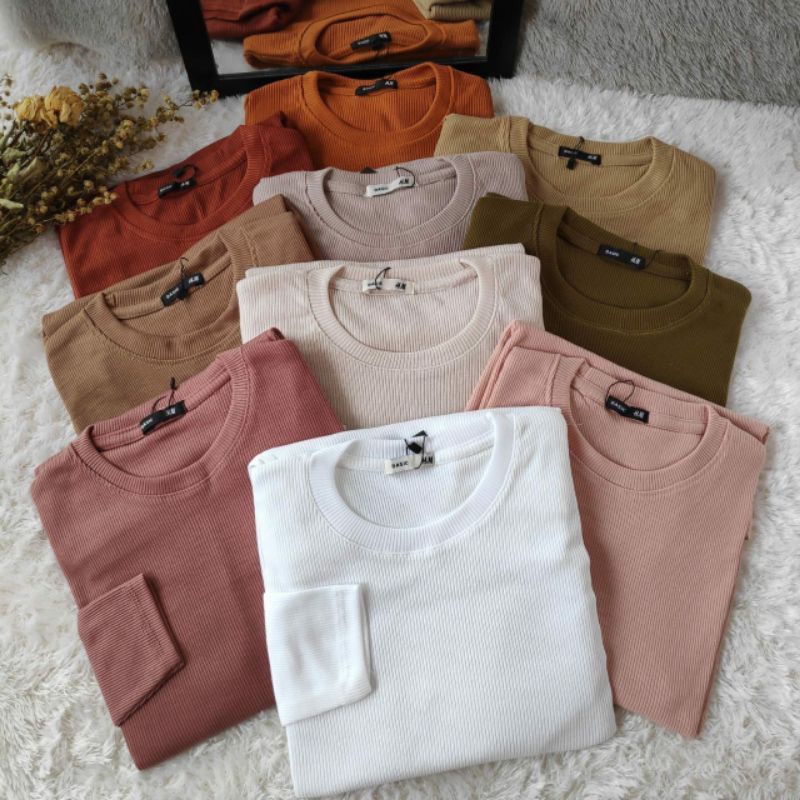 Kaos Rib Premium Tebal / Kaos Polos Lengan Panjang wanita Termurah