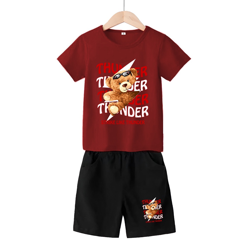 Baju Stelan 3/4 Anak Bear Thunder Cowok Cewek  Usia 1 - 4 Tahun Celana Pendek Harian