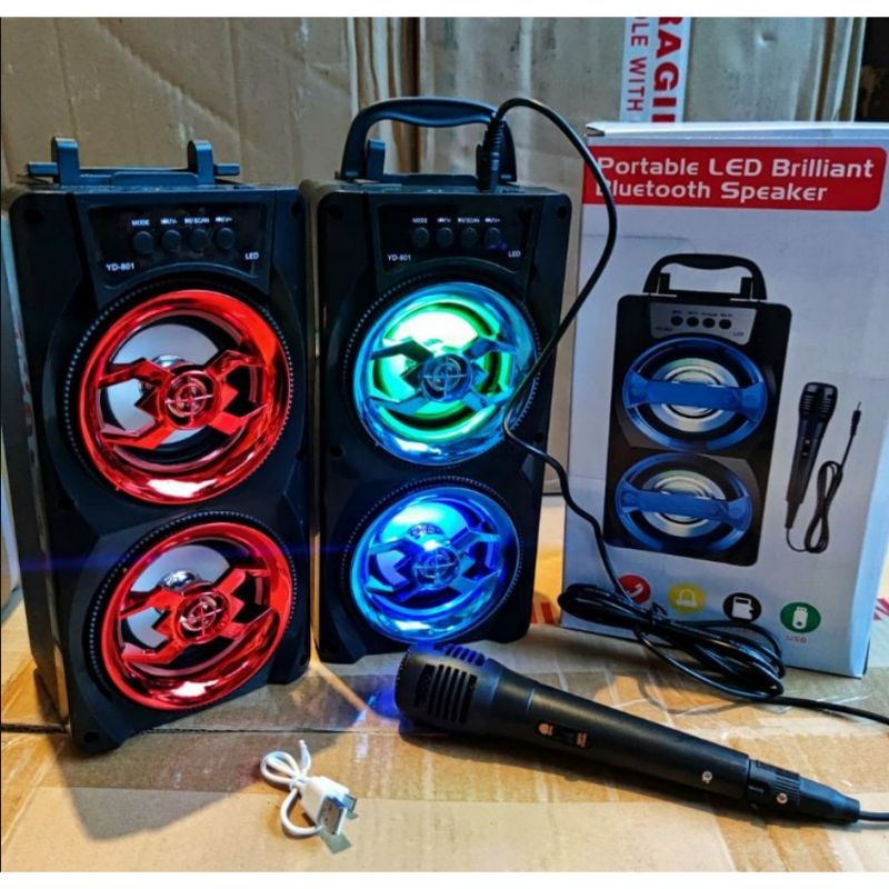 Speaker Bluetooth YD-801/MH-36BT Bonus Mic 3 Inchi Salon Aktif Portable Radio Fm/Speaker Wireless Led Hifi Stereo