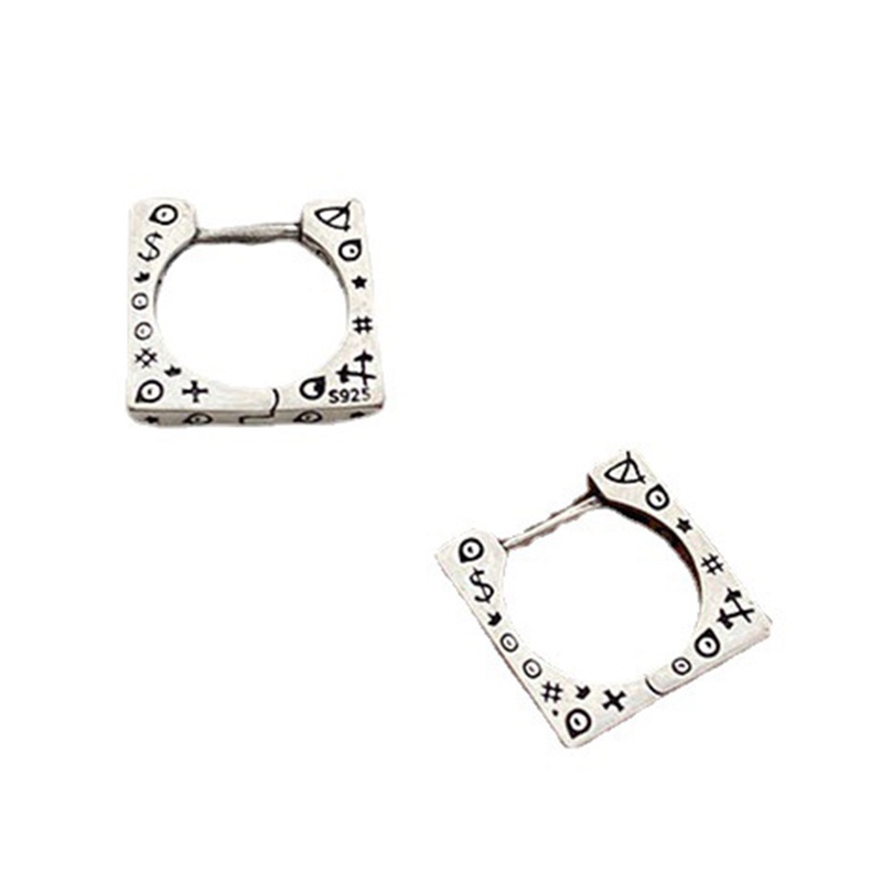 Anting Jepit Telinga Persegi Graffiti Untuk Wanita Gadis Vintage Fashion Trendi Baru Jewellry Hadiah