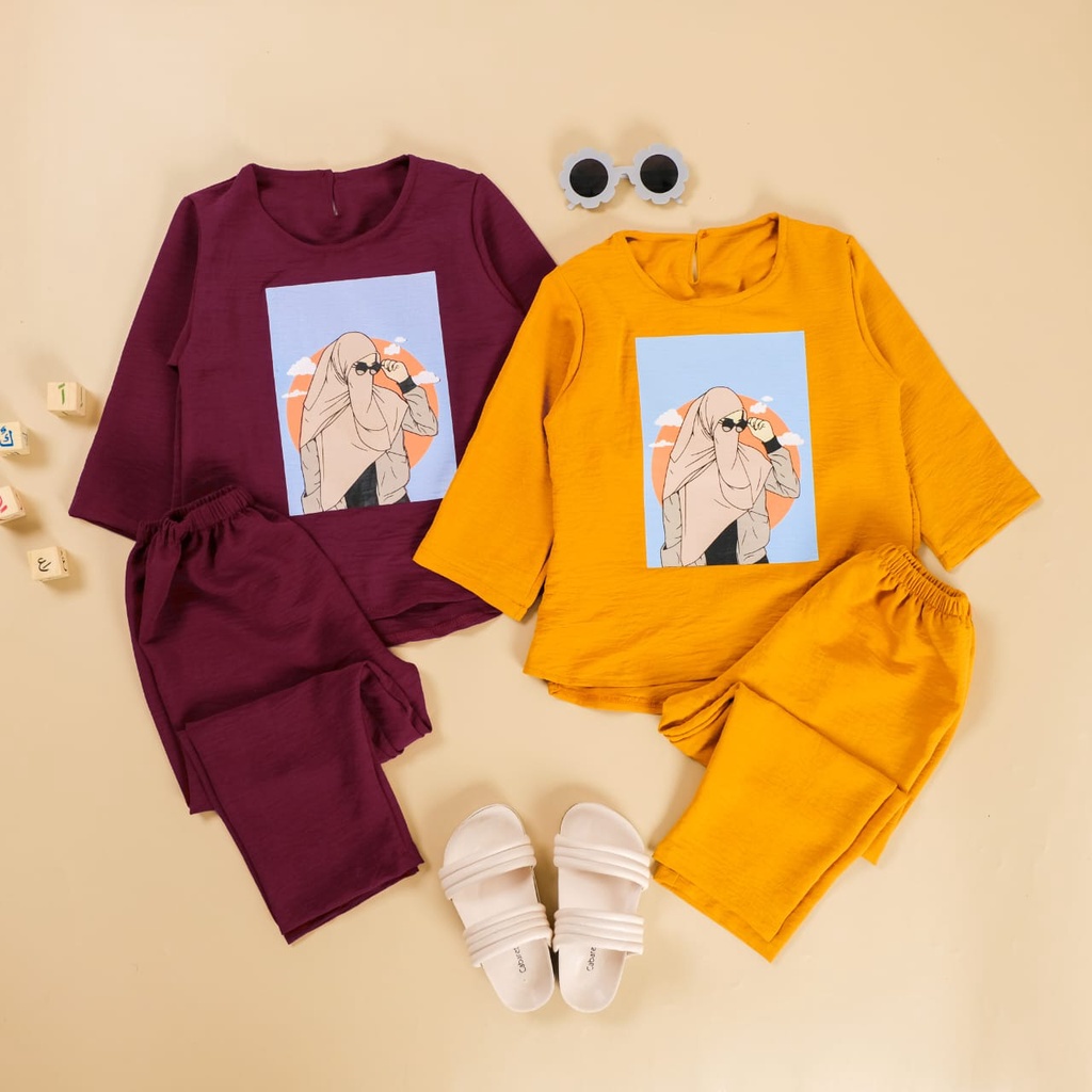 KALILA - ARDINA Tyfor 3/4 Set Anak Perempuan Bahan Cringkle Usia 1 - 6 Tahun | Setelan Baju Anak