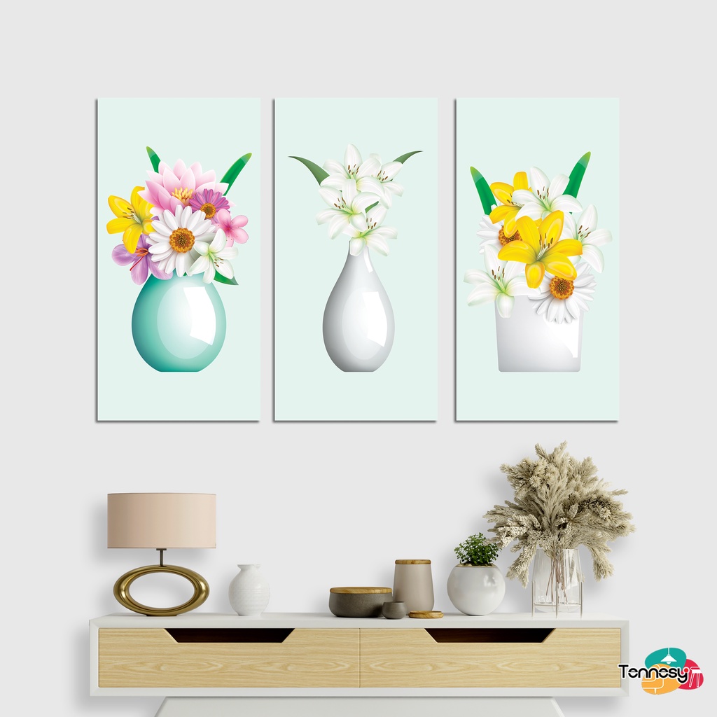 TENNESY Hiasan Dinding Flower Vas Bunga 15x30cm Dekorasi Dinding Ruang Tamu Wall Decor Pajangan Kayu Dekorasi Rumah