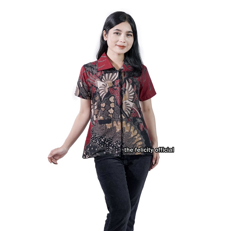 Atasan Blouse Batik Kemeja Wanita Berkerah Lengan Pendek dan 7/8 cinta