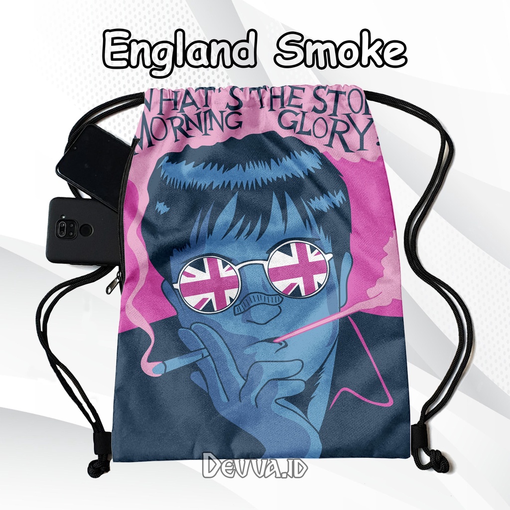Tas Serut Anti Air String Bag Full Print Pria Dan Wanita Motif England Smoke Tas Sekolah Tas Olahraga