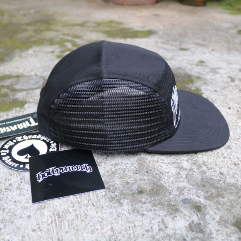 Topi 5 panel thrasher flame outline hitam