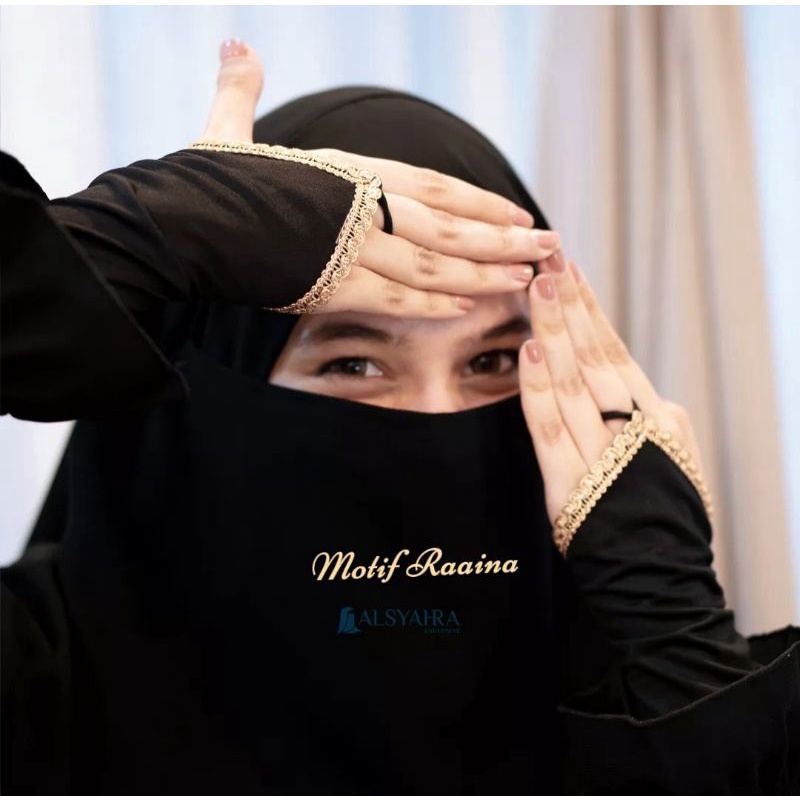 Sarung Tangan Muslimah Motif Kiswah/Handsock Model cincin Premium Ori by Alsyahara