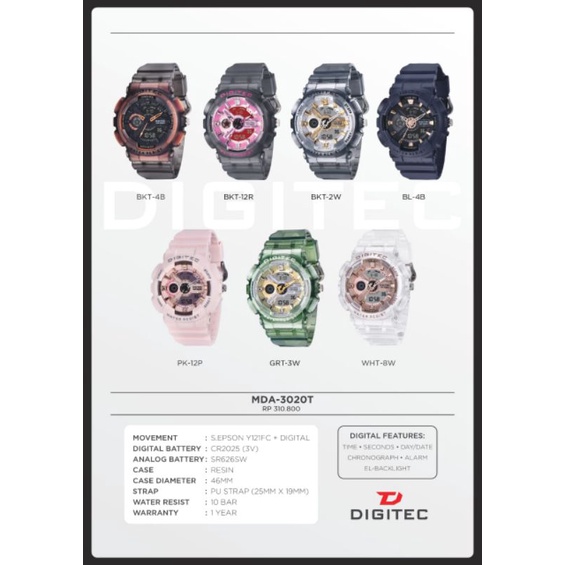 Jam Tangan Wanita Digitec 3020 Dual Time Original