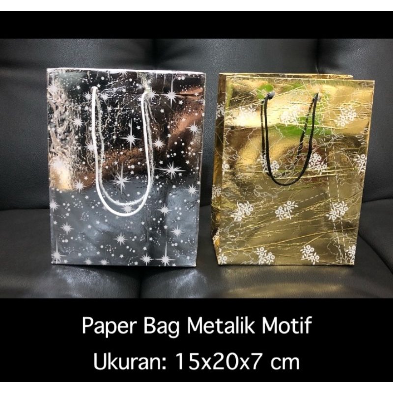 12PCS Paper Bag Metalik Motif / Tas Metalik Motif / Tas Kertas Glossy / Harga Per Lusin