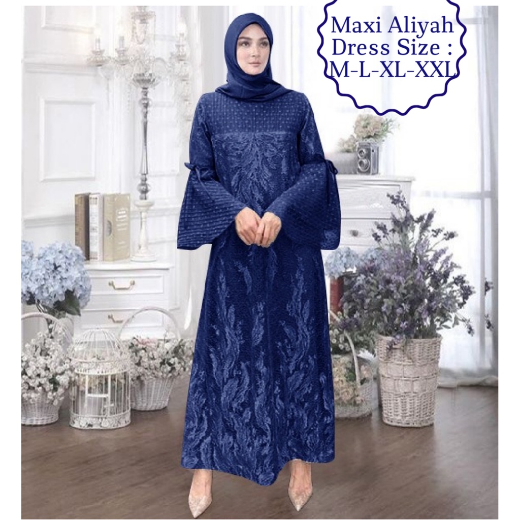 Gamis Wanita Model Terbaru Kekiniann Tangan Terompet /Maxi Aliyah Dress Size M-L-XL-XXL Matt Moscrepe Mix Brokat Mutiara Dan Tille Onde/Gamis Kondangan