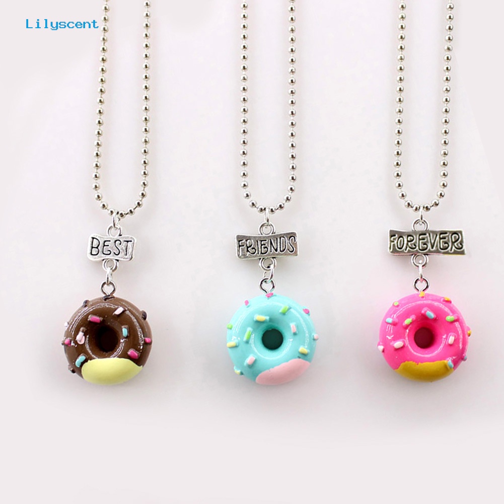 [LS] 3pcs/set Anak Sahabat Donat Liontin Rantai Kalung Anak Perhiasan Hadiah