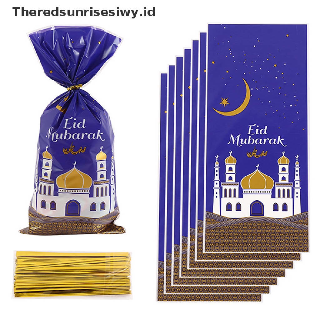 # New # 50pcs Tas Bingkisan Lebaran Eid Mubarak Plastik OPP Bag Dua Warna Mix Perlengkapan Pesta Muslim~