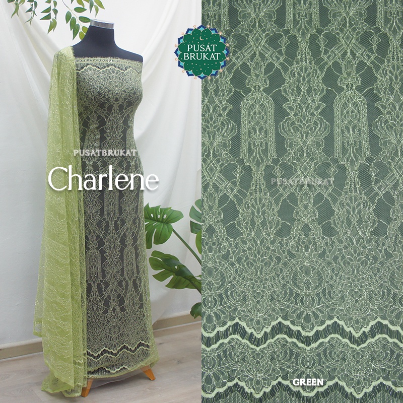 KAIN KEBAYA BROKAT SEMI PRANCIS PANEL SANTILY / BRUKAT CHANTILY METALIK, CHARLENE P 250CM X L 140CM [harga per potong}