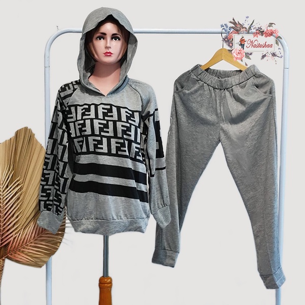 Setelan Hoodie Wanita Murah / Setelan Hoodie + Jogger Jumbo One Set Cassual Baby Terry Sporty Fashion Muslim