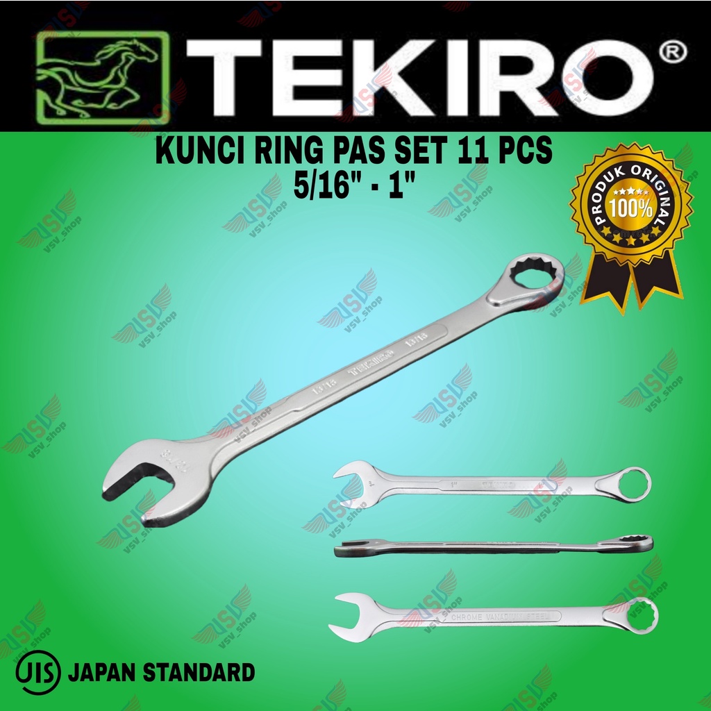 Tekiro Kunci ring pas set 5/16&quot;-1&quot; / ringpas sae 11pc / Kunci pas ring sae