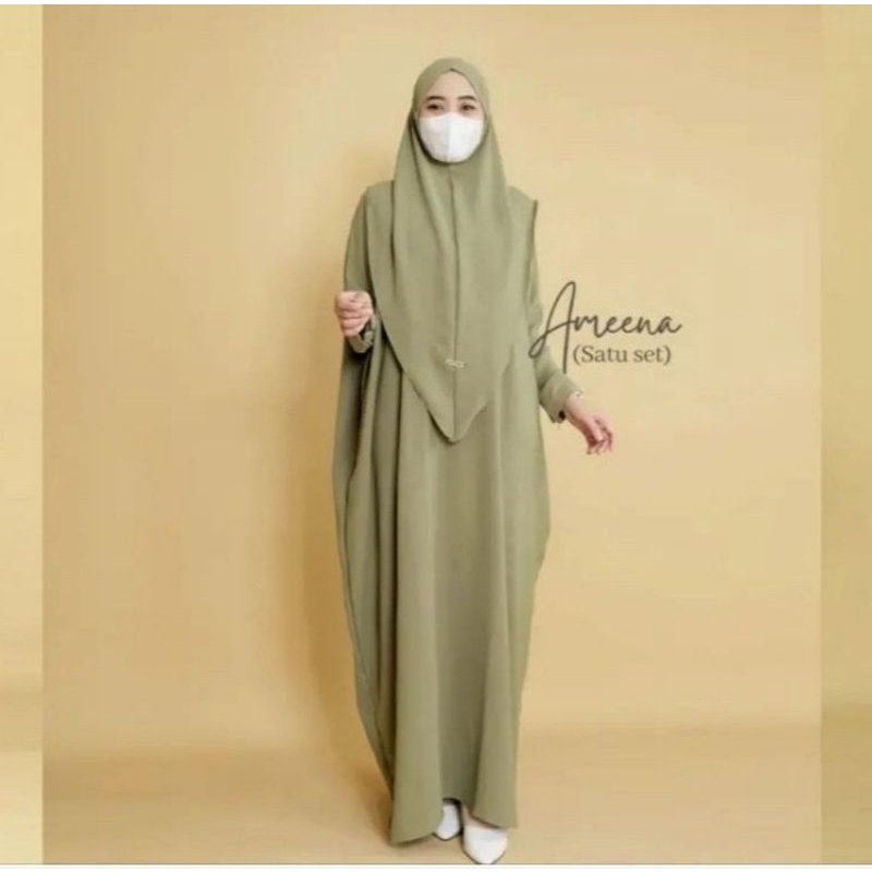 KAFTAN AMEENA Krinkle premium SET HIJAB Panjang