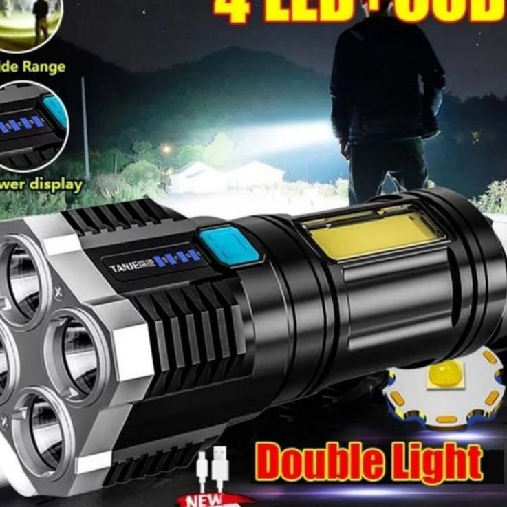 Kejutan Besar Senter 4 Mode Jarak Jauh Senter Camping 4 Mata Lampu Senter Jarak Jauh 4 Led senter LE