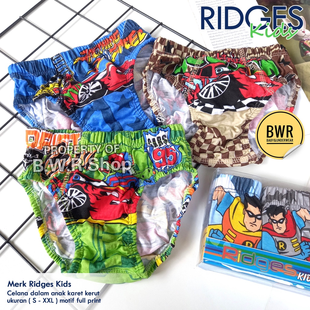 [ 3pc ] CD Ridges Kids / Celana Dalam Anak Karakter Superhero Boy's Brief Karet Kerut | Bwr