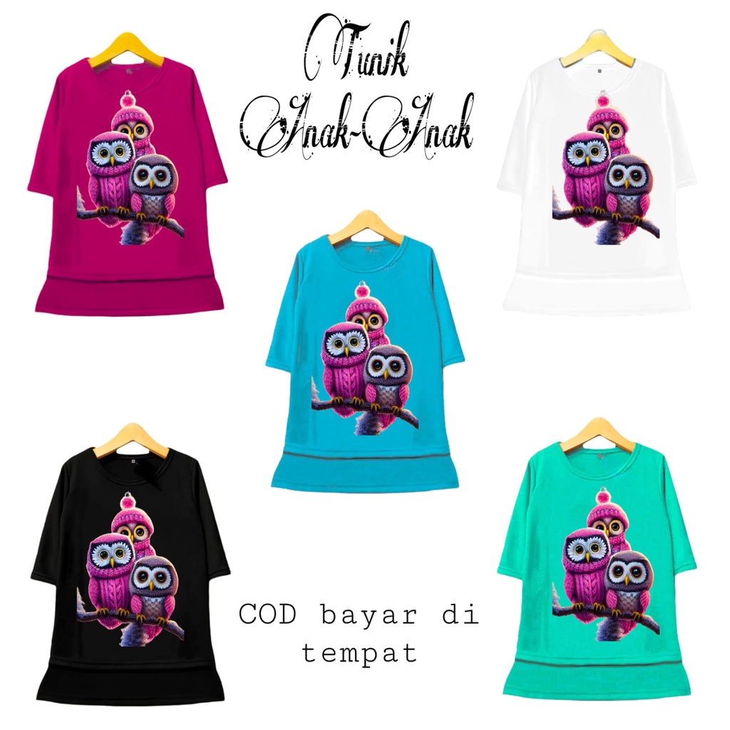 Hzl_outfit Tunik Kaos Anak Perempuan OWL Browl/ Tunik Anak Perempuan