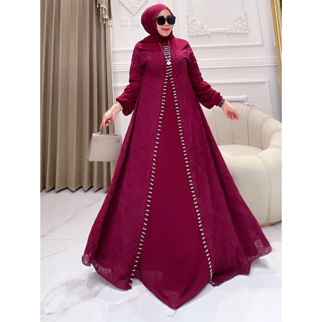 NEW COLECTION SAFITRI DRESS SET HIJAB CERUTY MIX BROKAT TULLE PREMIUM // GAMIS PESTA WANITA KEKINIAN