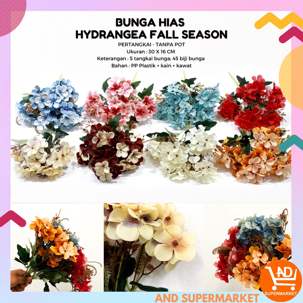 AND / COD / Bunga Hias Hydrangea Fall Season Bunga Tangkai Artificial Flower Cantik Bunga Hias Dekorasi Rumah Murah PBP156