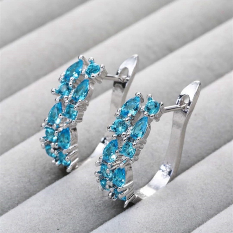 Elegan Wanita925 Perak Cubic Zirconia Ear Stud Hoop Earrings Perhiasan Pernikahan