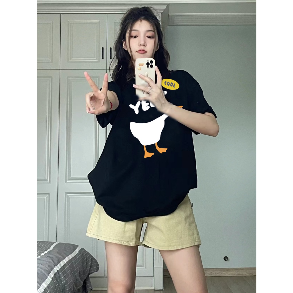 EUNII T-shirt Lengan Pendek Cartoon Duck Korean Style/Kaos Atasan Wanita/Baju Kaus Oversize Wanita/Kaos Wanita