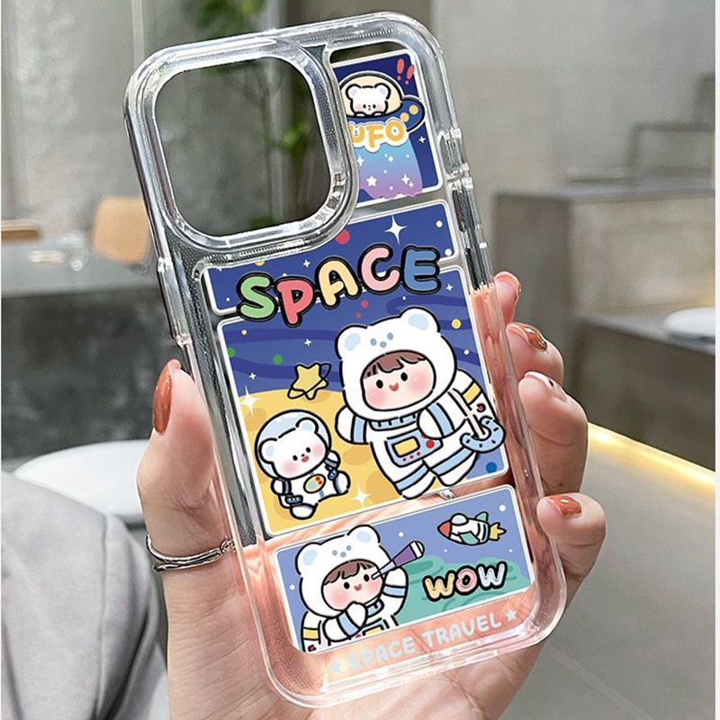 IPHONE Casing Ponsel Transparan Astronot Lucu Kompatibel Untuk Iphone14 13 11 12 Pro XS Max Casing XR X8 7 6S Plus Silikon Lembut TPU Shockproof Cover