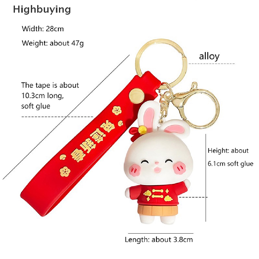 Hbid 1pc New Year Car Keyring Rabbit Keychain Key Lanyard Kartun Pasangan Gantungan Kunci Mobil Kelinci Hadiah Tahun Ransel Liontin Glory