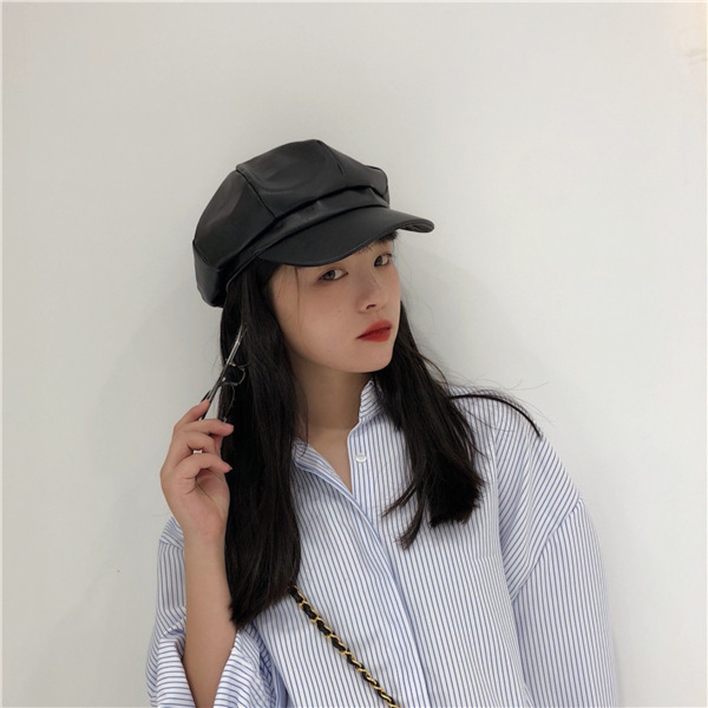 Topi Oktagonal Kulit Trend Casual Retro