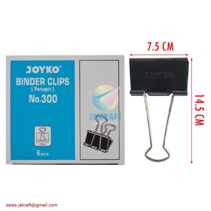 

Terlaris (6 Pcs) Binder Clip Clips Klip Kertas Joyko No.300 (75 Mm) 3.1" Jumbo