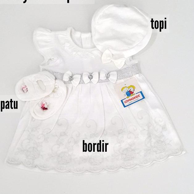 ֍ Pakaian Anak Bayi Perempuan Newborn Baju Bayi Perempuan Dress Putih Baptis Set Topi Dan Sepatu Luc