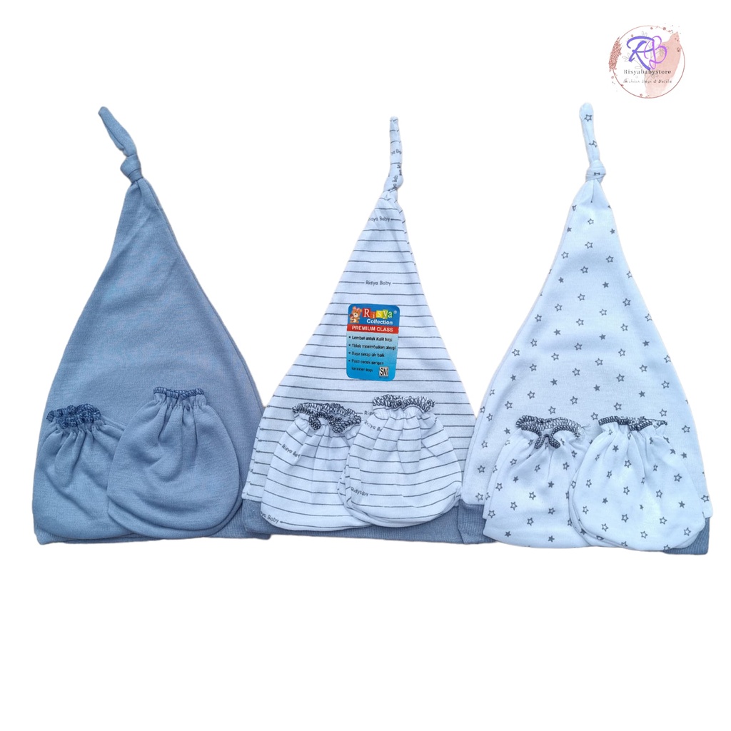 3 set topi bayi baru lahir sarung tangan sarung kaki newborn Topi bayi set 3 pasang sarung tangan 3 pasang saung kaki baby gift set