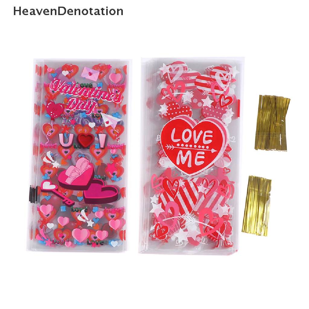 [HeavenDenotation] 50pcs 27cm Valenes Day Gift Bags Cellophane Candy Cookie Kantong Kemasan Kue HDV