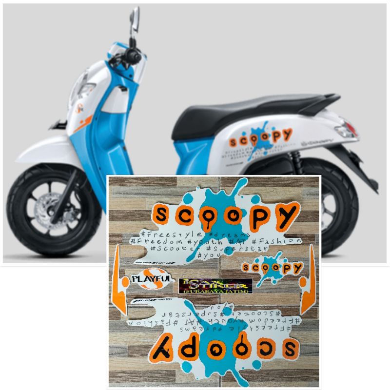 striping original Honda Scoopy biru putih tahun 2016 2017