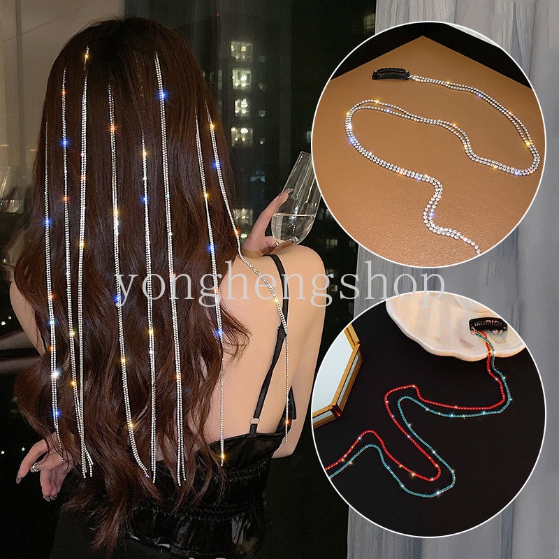 Fashion Berlian Mengkilap Rumbai Klip Rambut Kedip Rantai Jepit Rambut Dikepang Hiasan Kepala Kristal Ekstensi Rambut Glitter Helai Bersinar Wig Ponytail Chain Clip