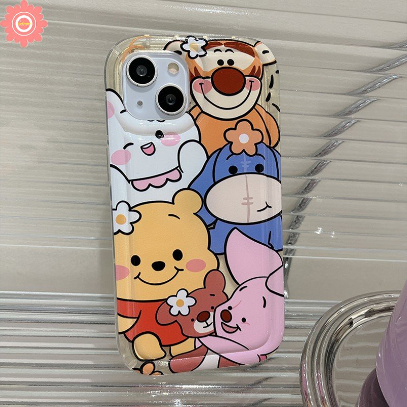 IPHONE Case Beruang Winnie The Pooh Kartun Lucu Kompatibel Untuk Iphone11 12 13 14 Pro Max7 8 Plus XR XS Max X6 6s Plus SE 2020 Shockproof Airbag Lembut TPU Full Penutup Belakang