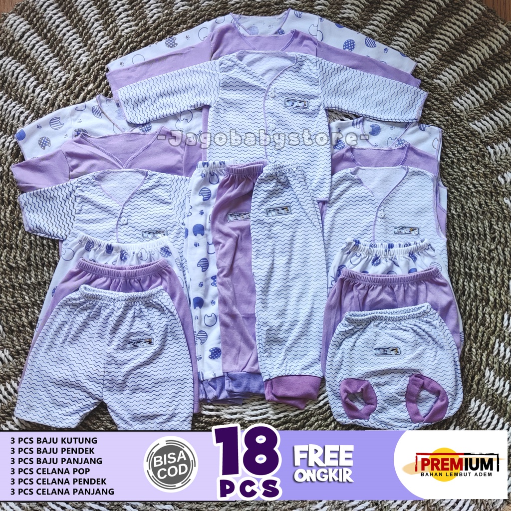 18 Pcs Baju Bayi Paket Melahirkan Pakey Lahiran Newborn Warna Ungu Cantik